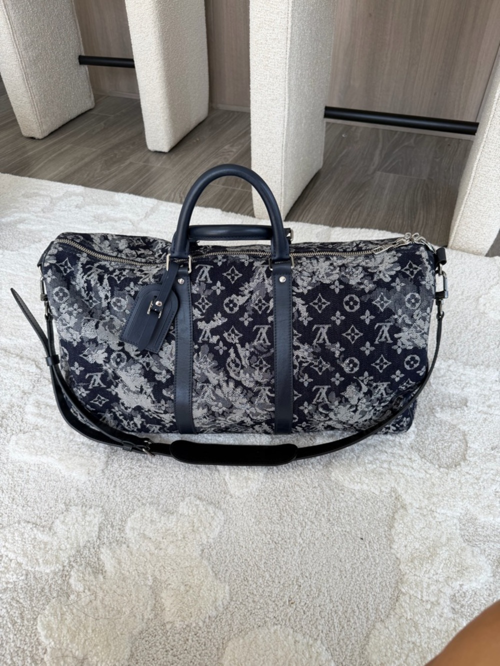 Louis Vuitton Keepall Bandouliere 50 Monogram Tapestry Canvas Navy Canvas Bag